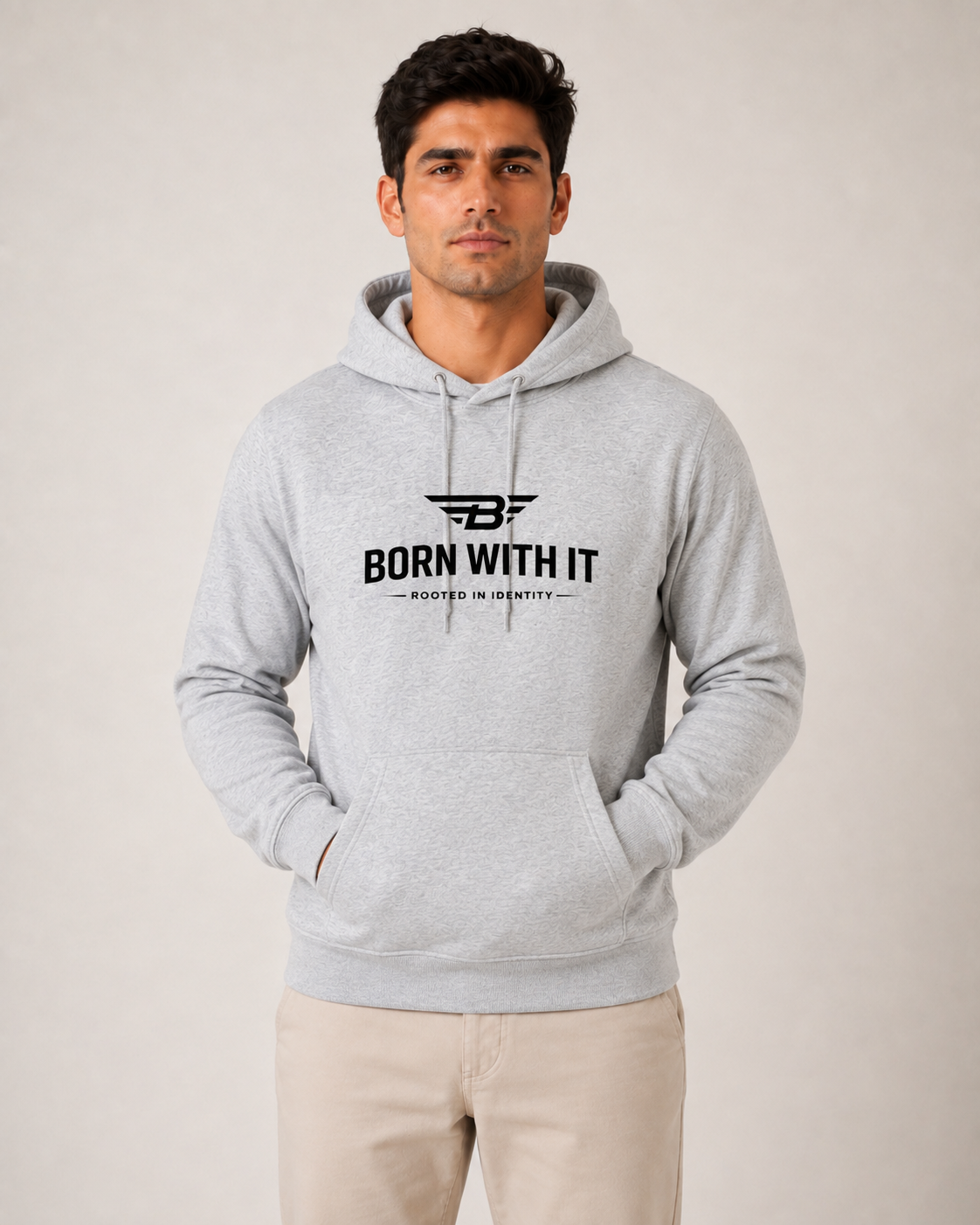 BORN WITH IT™ LIGHT GREY RELAXED FIT HOODIE
