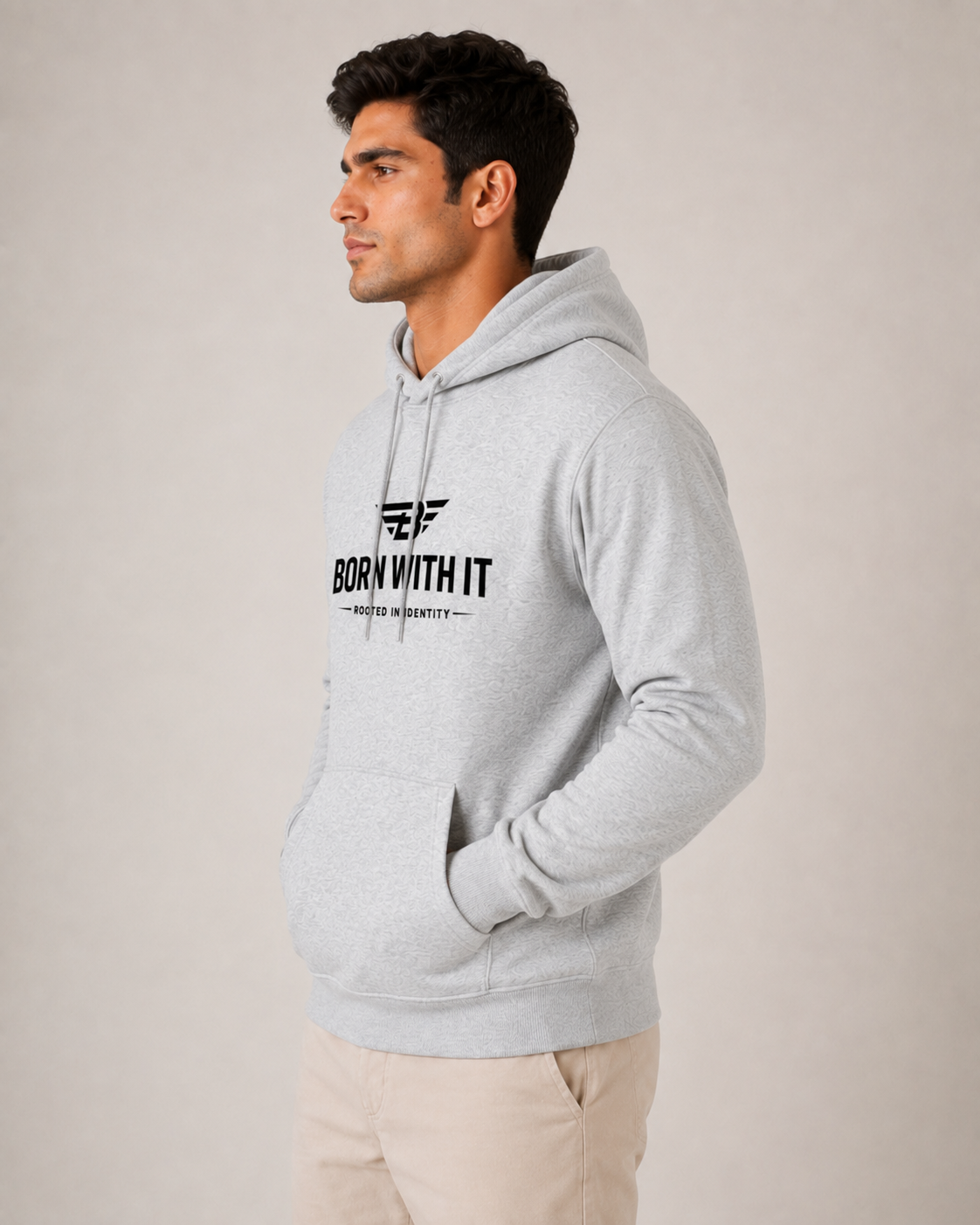 BORN WITH IT™ LIGHT GREY RELAXED FIT HOODIE