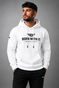 WHITE FLEECE HOODIE BORN WITH IT™ DESIGN